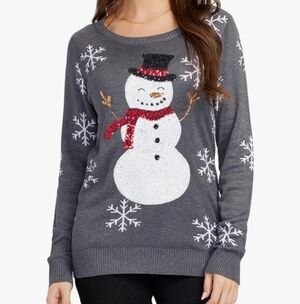 Adorable Sequin Snowman Sweater